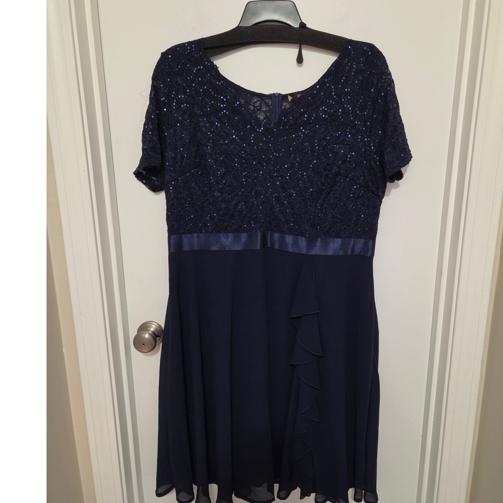 Missmay Navy Blue Lace Sequin Cocktail Dress Short Sleeve Plus Size 3XL
